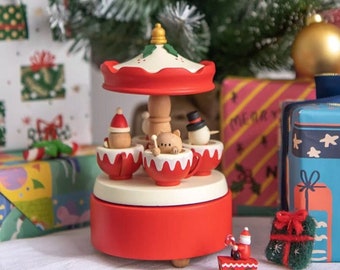 Personalisierte hölzerne Weihnachtsspieluhr: Tierkarussell, Jingle Bells