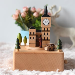 Caja de música de madera grabada personalizada, caja de música personalizada, caja de música Big Ben, regalos navideños, regalos de fiesta, recuerdo especial