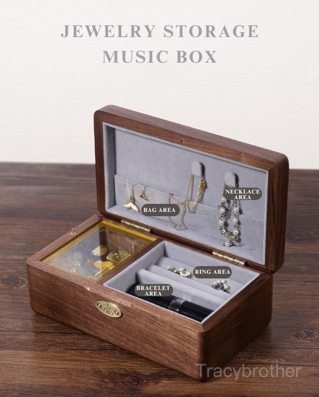 Personalized Wooden Jewelry Music Box, Customized Engraved Music Box