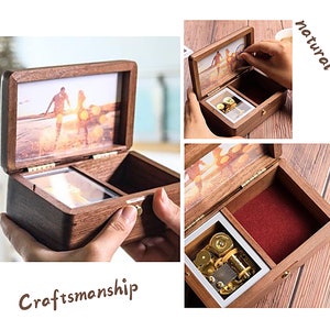 Personalized Wooden photo frame jewelry music box Custom Music Box with Storage for Jewelry Personalized Wooden Jewelry Box with Melody image 2