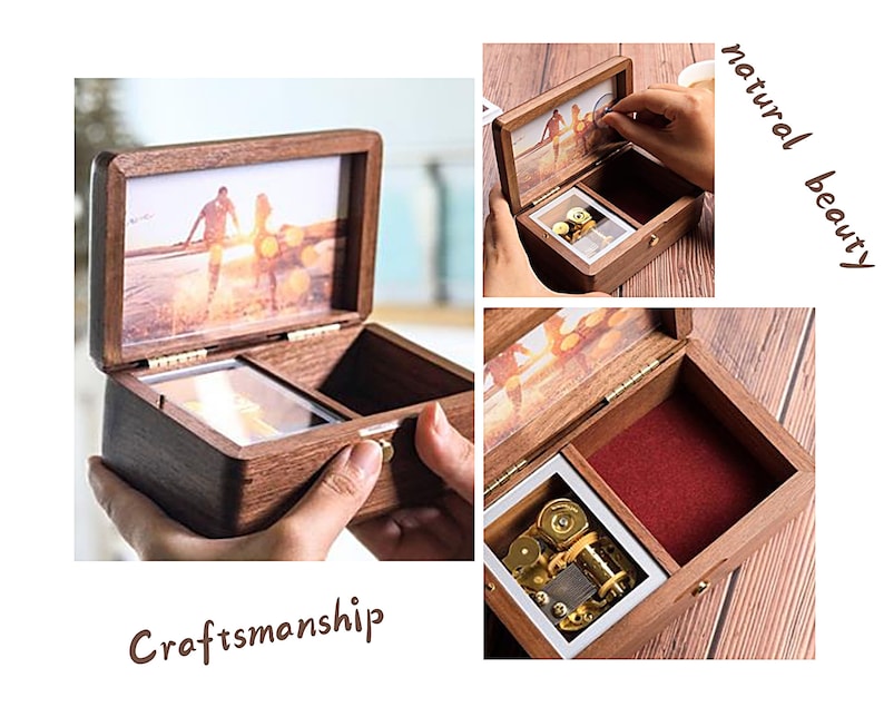 Personalized Wooden photo frame jewelry music box Custom Music Box with Storage for Jewelry Personalized Wooden Jewelry Box with Melody image 2