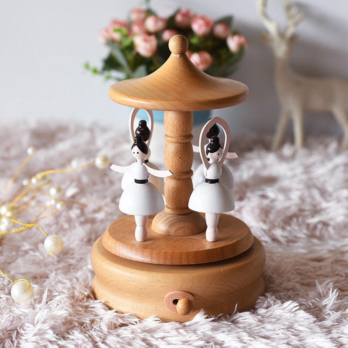 Dancing angel wooden music box personalized carving birthday Etsy