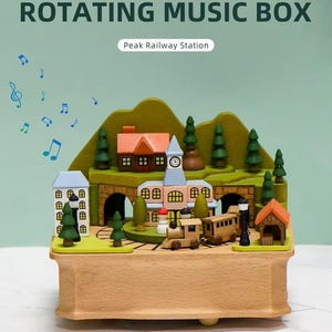 Caja de música de tren personalizada, caja de música giratoria de madera personalizada, caja de música hecha a mano, regalo de vacaciones, regalo único, regalo de cumpleaños