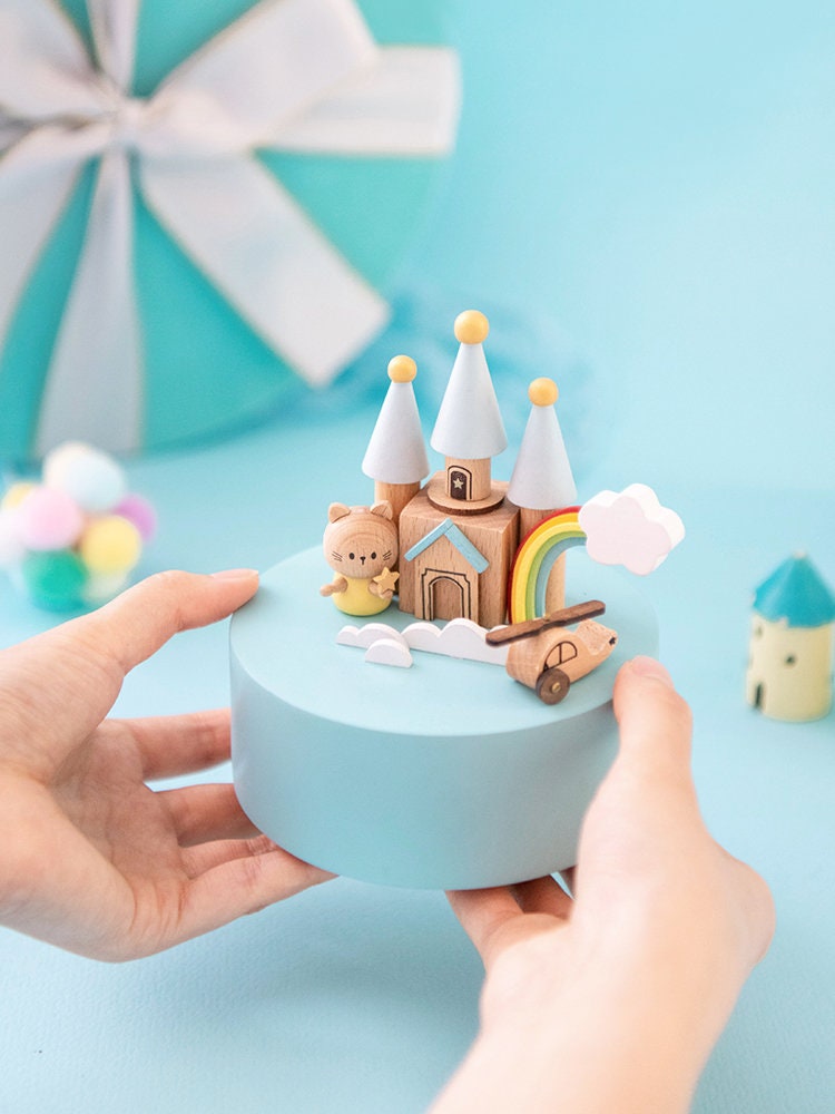 Personalized wooden handmade music box,Cat Castle Music Box,Customized Music Box,christening gift,holiday gift,birthday gifts