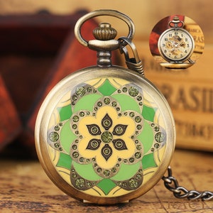 Reloj de bolsillo mecánico manual retro personalizado, reloj de bolsillo con patrón de flores de epoxi, reloj de bolsillo con letras romanas, regalo de vacaciones, regalo único
