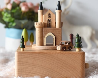 Personalized Engraved Wooden Music Box, Castle Music Box, Custom Music Boxes, Unique Gifts, Special Souvenirs, Holiday Gifts