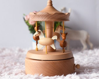 Personalized Engraved Wooden Music Box,Carousel music box,Gifts for her,Gifts for kids,Wedding gifts,Holiday gifts