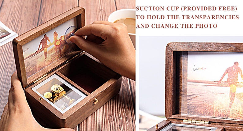 Personalized Wooden photo frame jewelry music box Custom Music Box with Storage for Jewelry Personalized Wooden Jewelry Box with Melody image 4