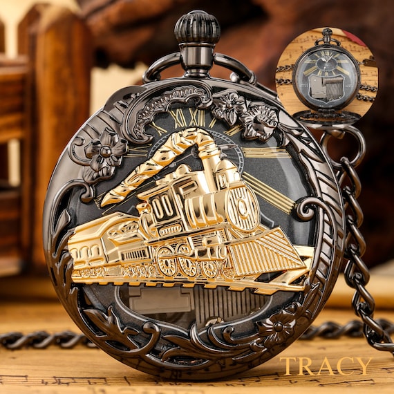 Personalized Train Music Pocket Watch, Engraved Alloy Casing