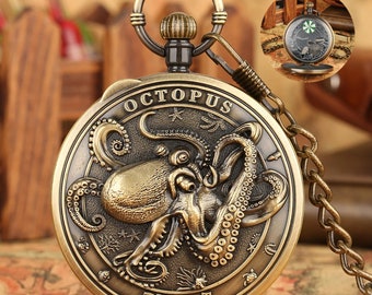 Personalized music pocket watch, customized quartz music box, octopus pattern pocket watch, handmade pocket watch, holiday gift, unique gift