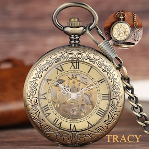 Personalized vintage mechanical pocket watch, custom engraved mechanical pocket watch, Roman dial pocket watch, holiday gift, unique gift