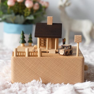 Personalized Wooden Music Box: Country House Scene, Engraved Gift