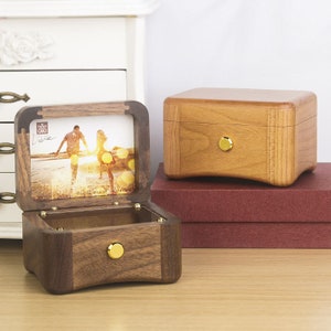 Personalized Photo Frame Music Box|Wooden photo frame music box|Engravable wooden music box|Custom wind-up music box