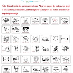 May include: A black and white image showing a variety of engraving templates for different occasions. The templates include images of hearts, flowers, animals, and text. The text includes phrases like "Happy Valentine's Day", "Best Friends Forever", and "Happy Teacher's Day".