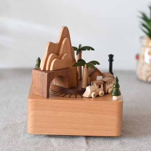 Wooden Music Boxtrain Music Box Engraved Personalize Etsy