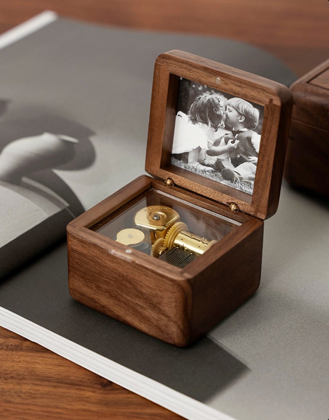 Personalized Walnut Wood Music Box Photo Frame - Sankyo Movement