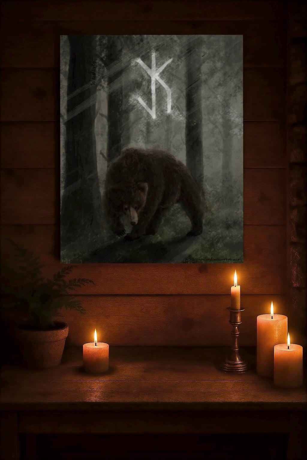 1920x1080 Runebear Bear Spirit Bindrune Art Print | Tribal Forest Wall Art | Norse Rune ...