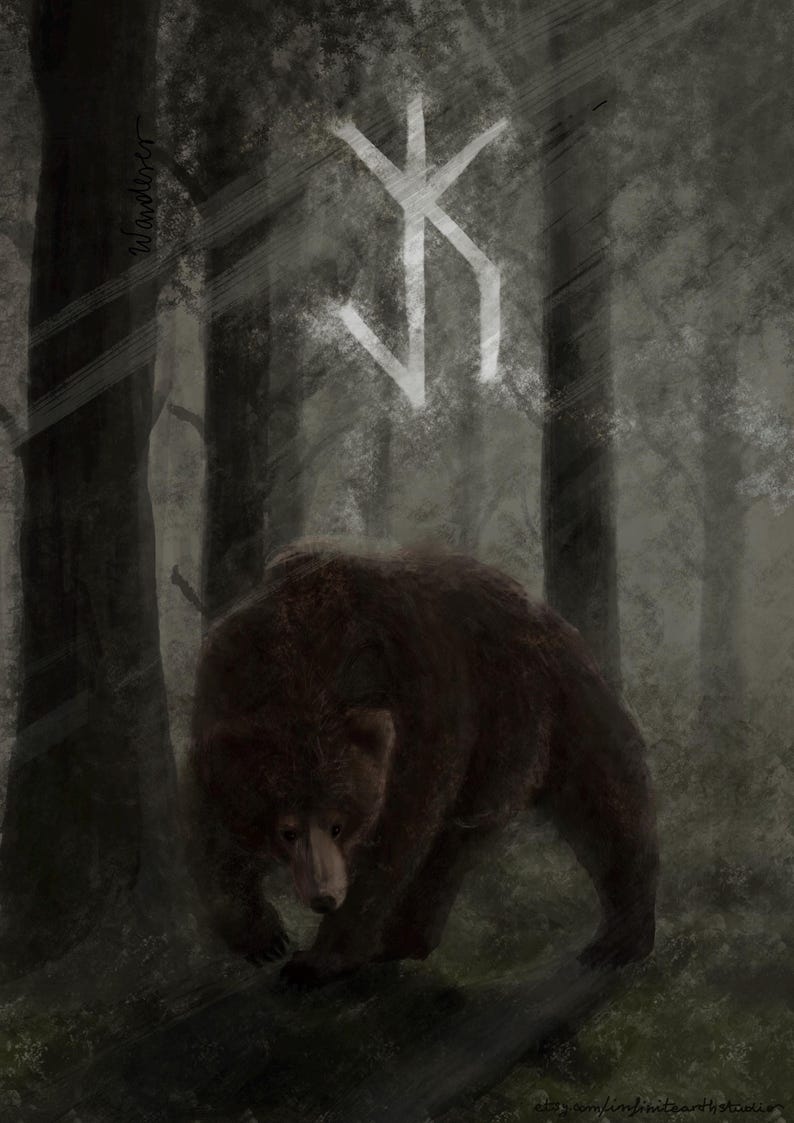 Bear Spirit Bindrune Art Print | Tribal Forest Wall Art | Norse Rune ...