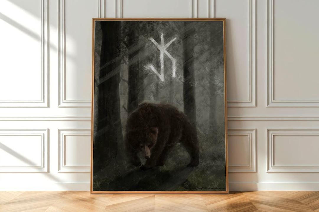 1920x1080 Runebear Bear Spirit Bindrune Art Print | Tribal Forest Wall Art | Norse Rune ...