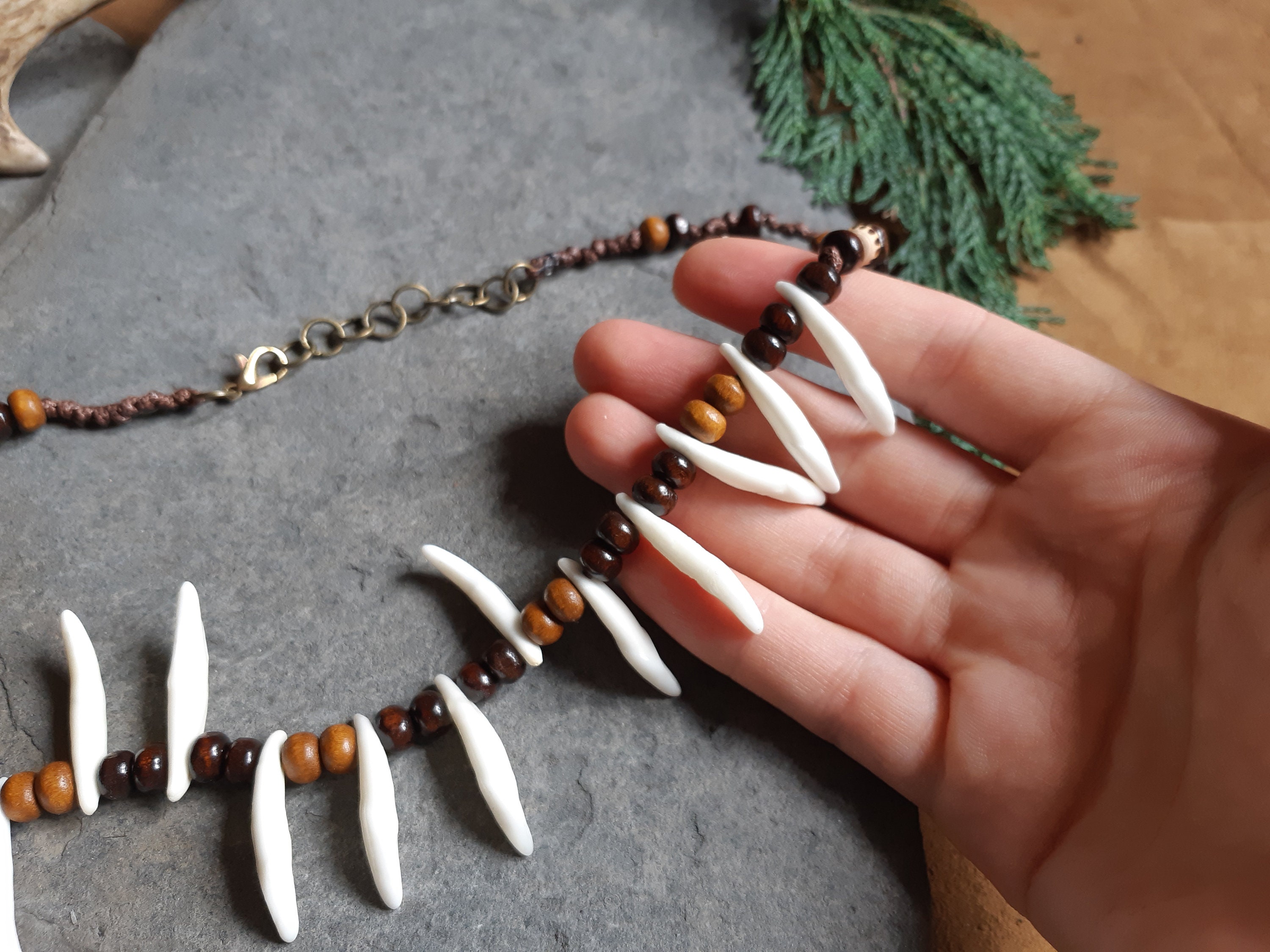 Men's Tribal Choker Necklace With Coyote Teeth Charms. African