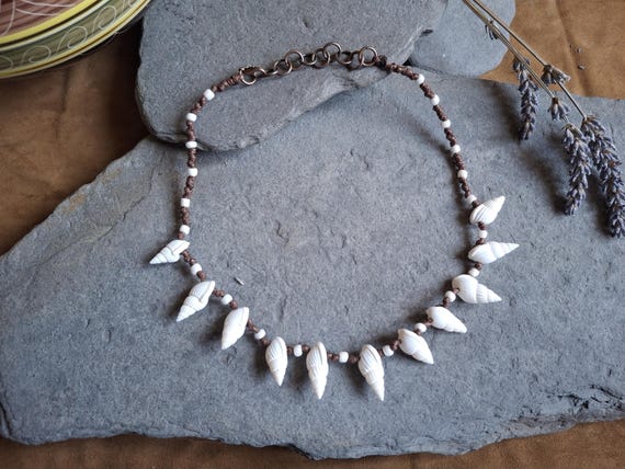 Whelk Shell Choker Necklace With Small White Dainty Surf