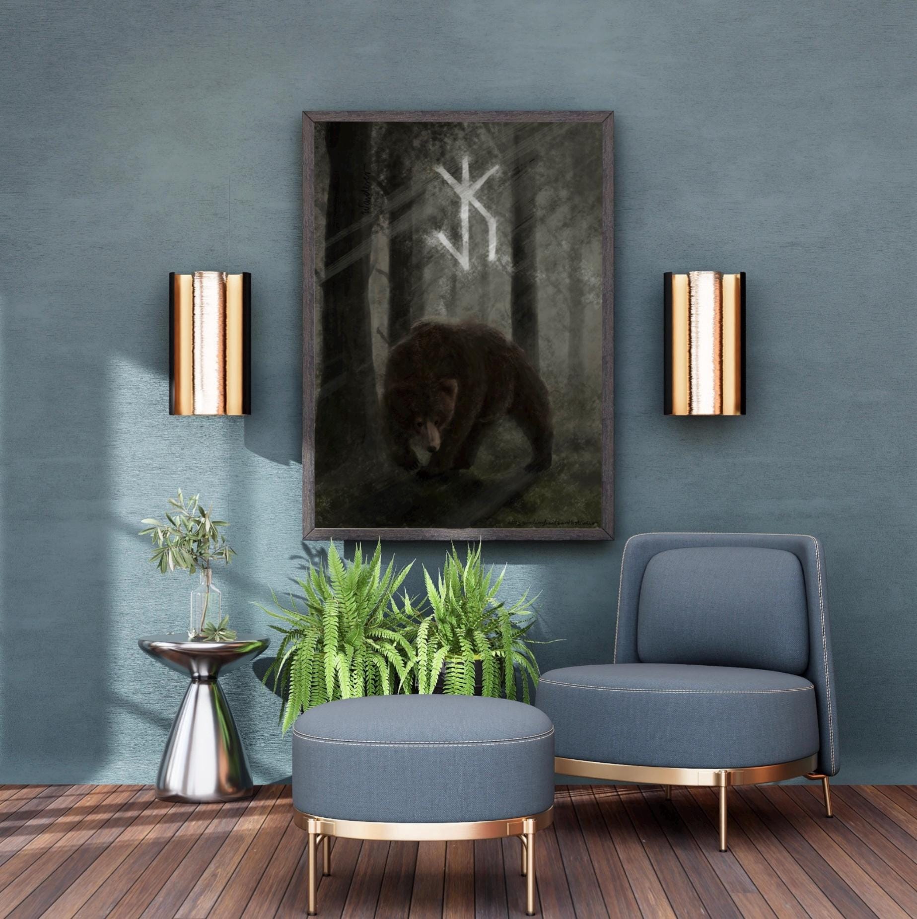 Bear Spirit Bindrune Art Print | Tribal Forest Wall Art | Norse Rune ...