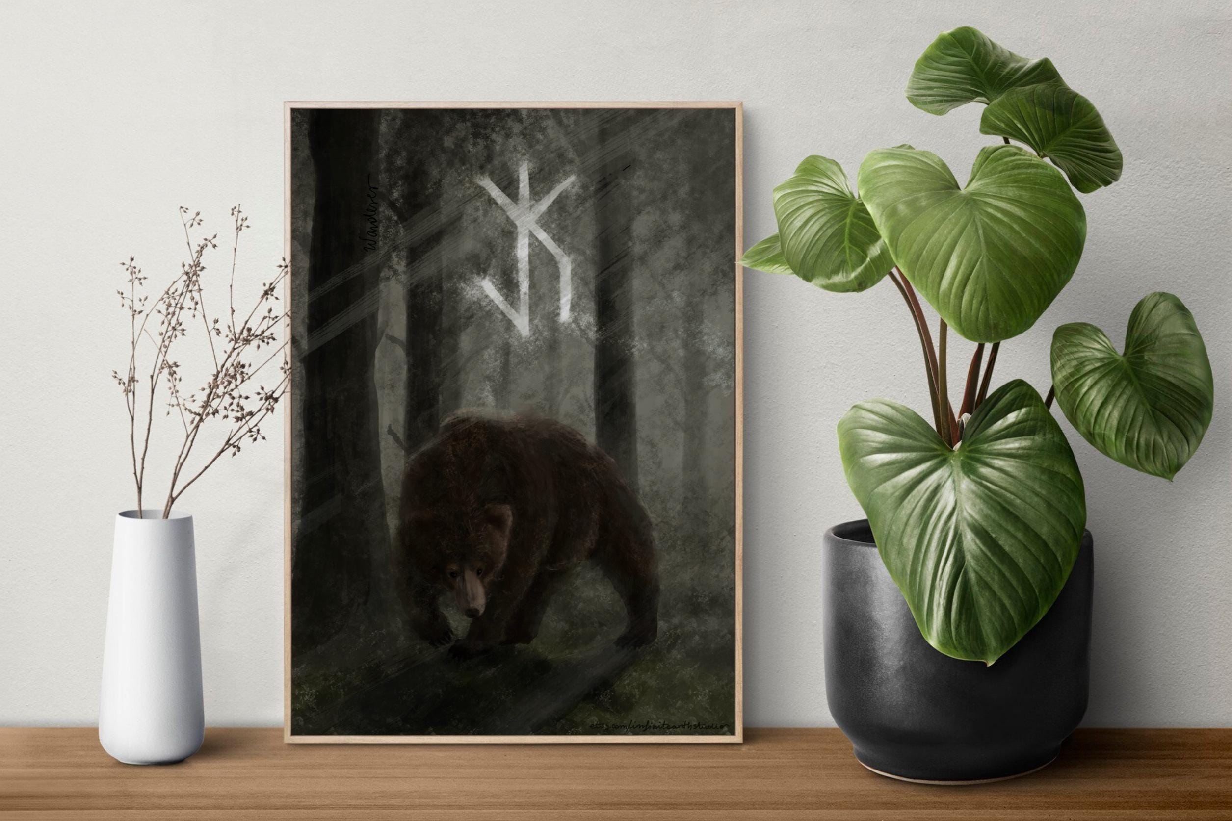 Bear Spirit Bindrune Art Print | Tribal Forest Wall Art | Norse Rune ...