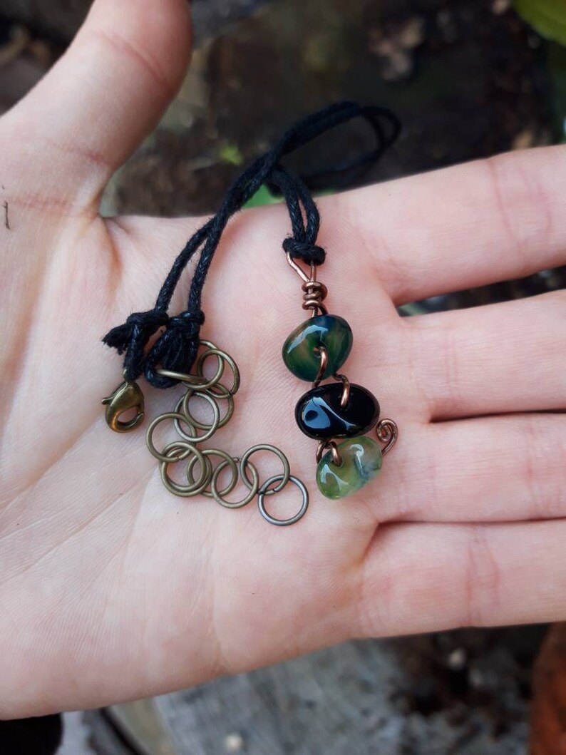 Handmade unique piece Green Agate and Obsidian Pendant