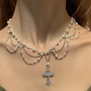 Doppel Perlen Kreuz Collier