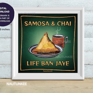 Chai Samosa Poster imprimable cuisine indienne Art Shop Decor Décoration de cuisine indienne, art mural indien desi, gujarati