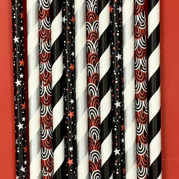 Fireworks paper straw mix - black, red, silver - stars, stripes, shapes