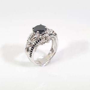 Handmade Sterling Silver Skull Ring: Black Onyx Floral Gothic Jewelry