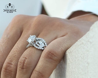 1.50CT Diamond Skull Engagement Ring for Women, Skull Diamond Ring, Womens Wedding Rings Floral Gothic Jewelry 925 Sterling Silver Handmade