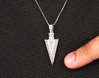 Arrowhead Pendant Necklace - Sterling Silver Iced Norse Amulet, Unisex Viking Jewelry