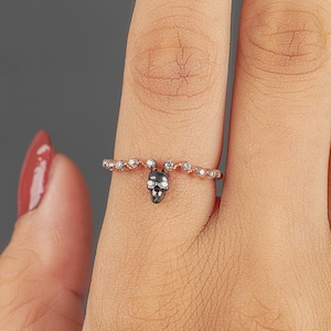 Moissanite Skull Wedding Ring for Women Two Tone Sterling Silver Gothic Engagement Stacking Ring Dainty Memento Mori Skull Jewelry Handmade