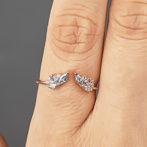 Open Cuff Ring Enhancer - Cluster Marquise CZ Dainty Promise Band for Women, Sterling Silver
