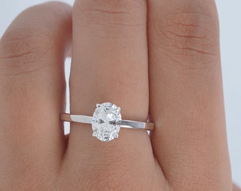 Oval Cut Moissanit Ring 1 Karat Solitär Verlobungsringe für Frauen, Solid Weißgold Ehering, Vorschlag Ring, Geschenk für Sie
