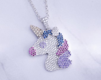 Unicorn Pendant Necklace - Sterling Silver Iced Out Fairytale