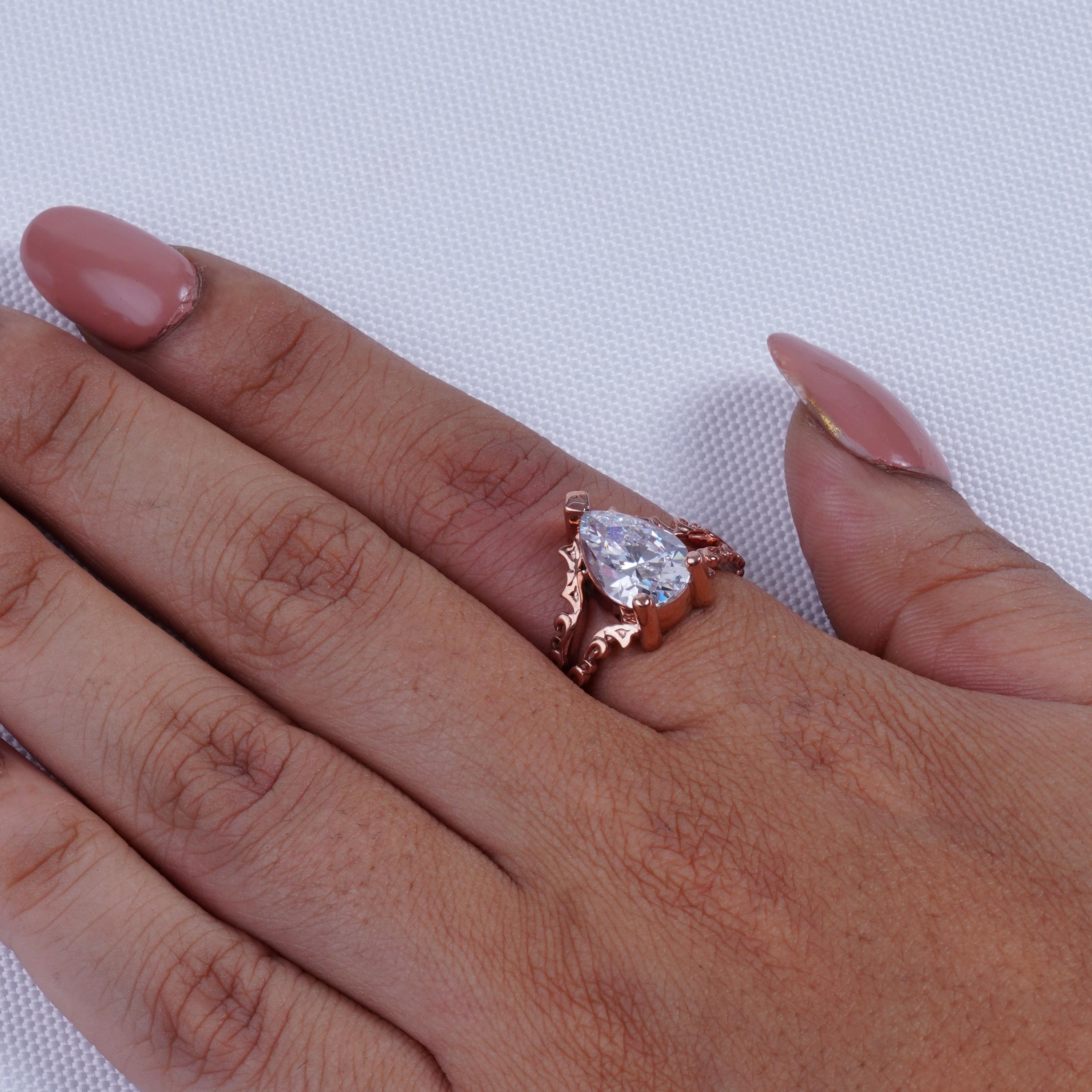 PB Collection Anillo De Compromiso Solitario Con Circonita Cúbica En Forma De Pera En Plata De Ley 925 5, Circonita, Plata De Ley 925