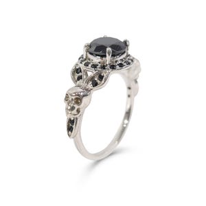Anel de caveira de ônix preto feminino 925 prata esterlina anéis de noivado góticos até a promessa de morte anel de casamento memento mori joias de caveira halloween