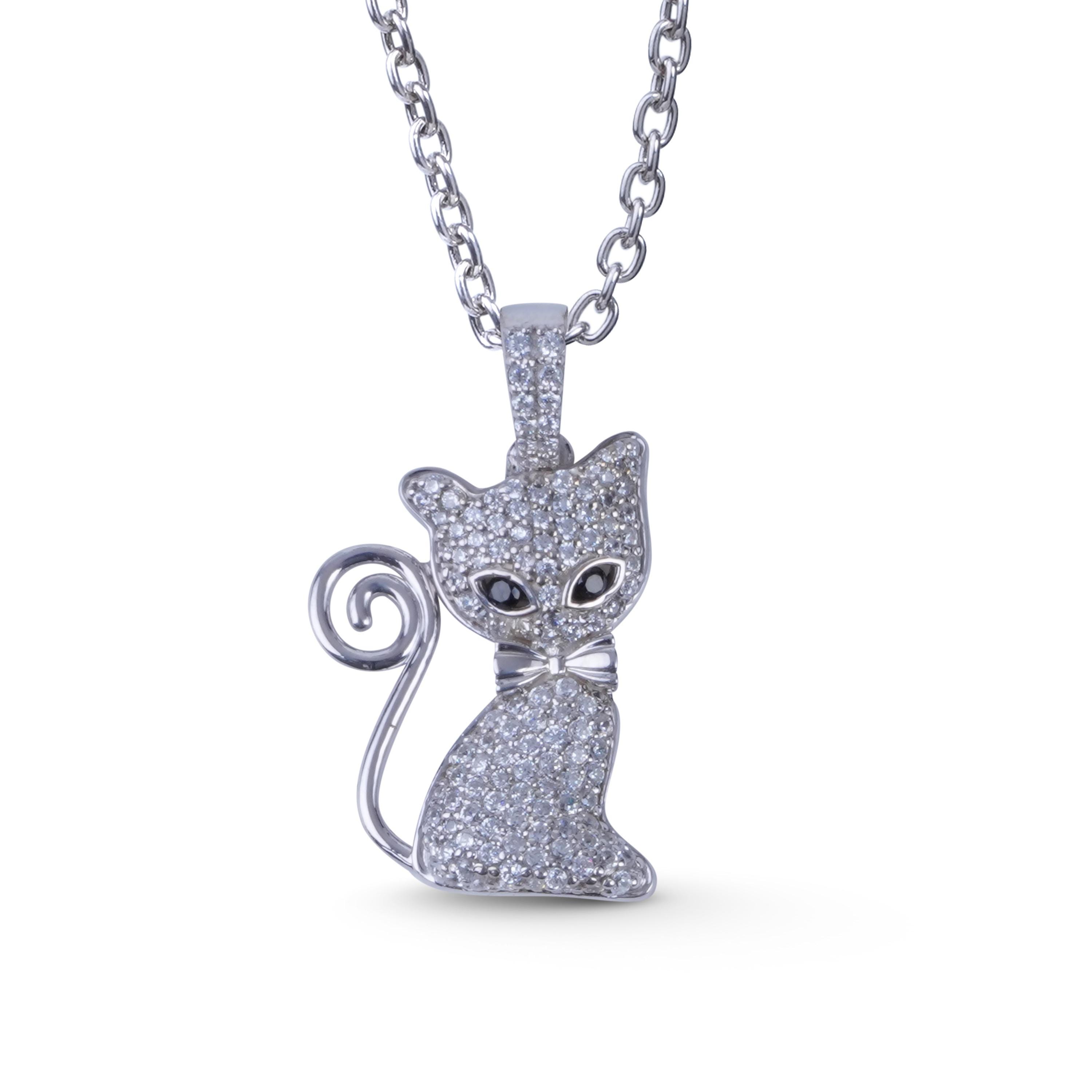 YAZILIND Women's Long Cat Pendant Necklace - Cubic Zirconia Cute Animal Jewelry Gift