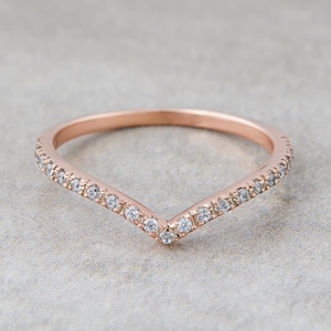 Natural Salt and Pepper Diamond Wedding Band Rose Gold Wedding Ring Enhancer Curved Stack Chevron Dainty Promise Ring Anniversary Gift Her