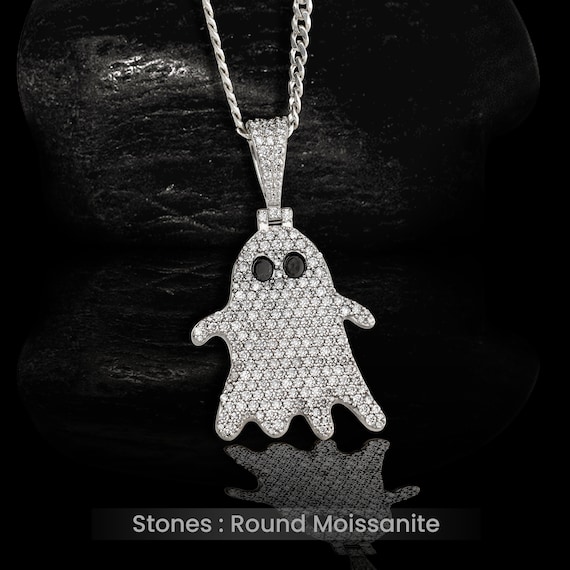 Moissanite Iced Out Ghost Necklace for Girls Women 925 Sterling