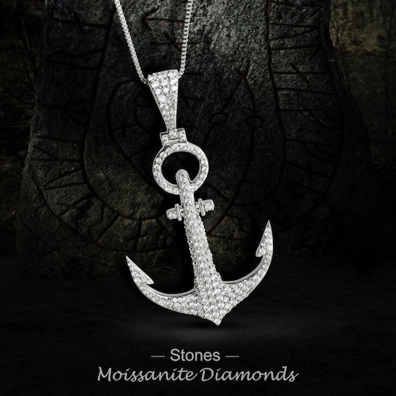 Sterling Silver White Ice Diamond Anchor Pendant Necklace Sterling Silver White Ice Diamond Anchor Pendant Necklace