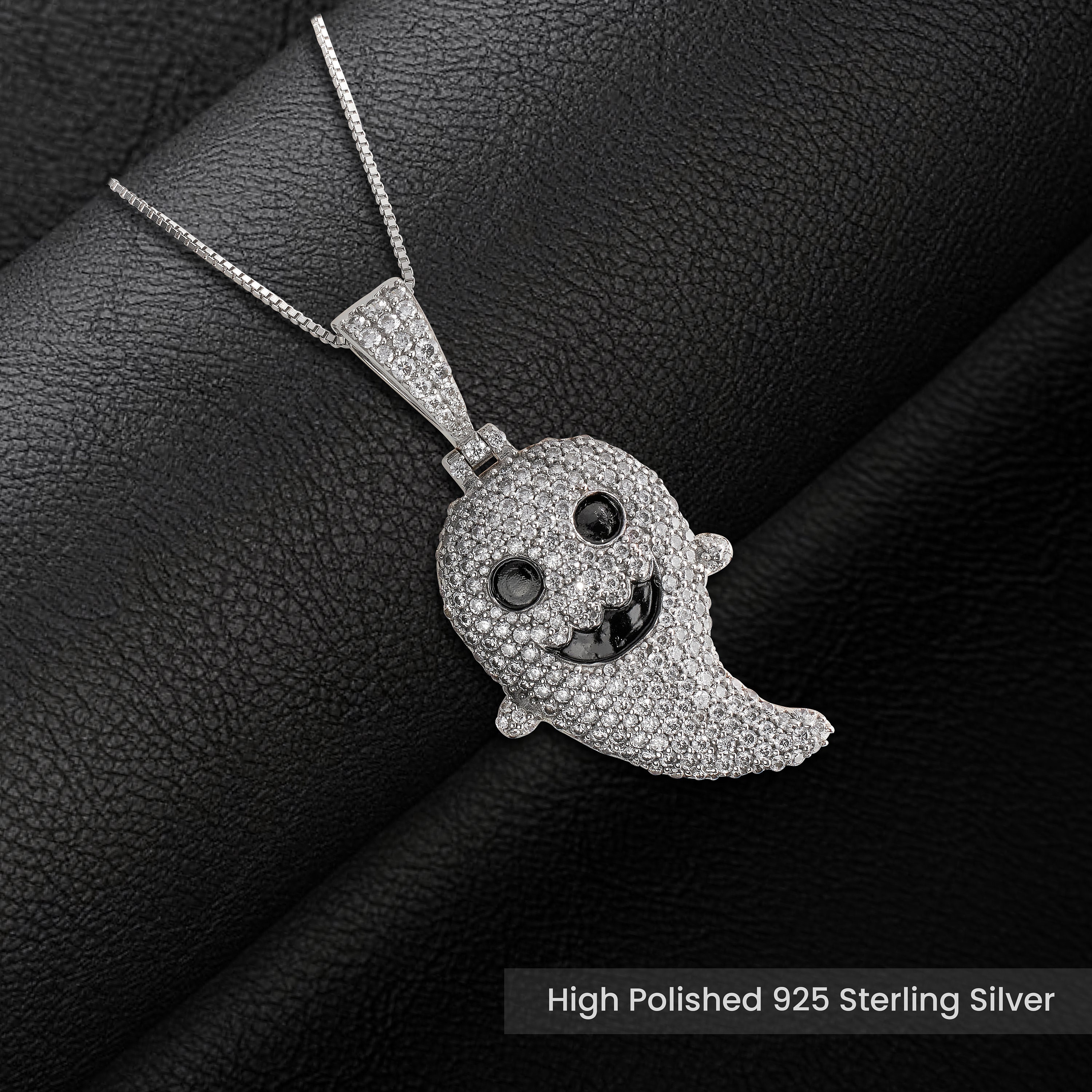 Sterling Silver Cute Ghost Necklace - Moissanite Iced Out Ghost