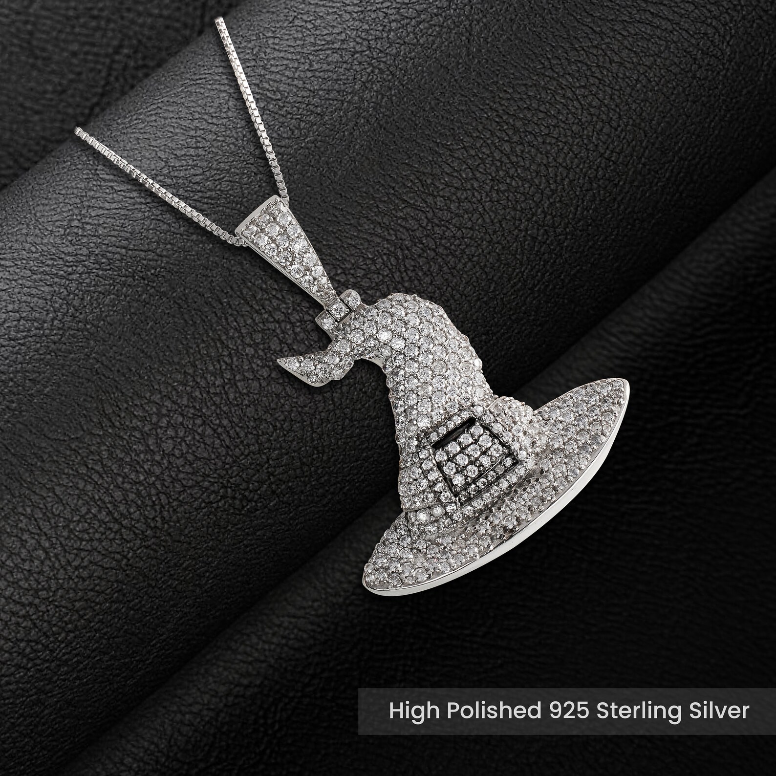 Iced Out Witch Hat Pendant Necklace Sterling Silver - AAA CZ Two Tone ...