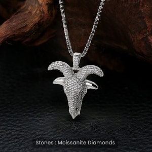 Iced Out Goat Pendant Necklace, Greatest Of All Time GOAT, Capricorn Jewelry, Hip Hop VVS Moissanite 925 Sterling Silver Animal Lovers Gift