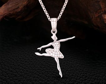 Minimalist Ballerina Halskette für Mädchen - Sterling Silber Ballett Tänzerin Anhänger, Tanz Schmuck, Geschenk für Tochter