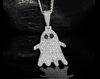 アクセサリー ghost-r Iced Out Ghost Pendant Necklace for Women Cute Ghost Necklace