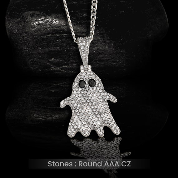 Iced Out Ghost Pendant Necklace for Women Cute Ghost Necklace